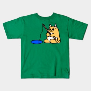 Gone Fishin’ Cat (Large Print) Kids T-Shirt